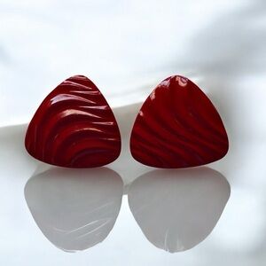 Red Vintage Stud Earrings Triangle Wave Design 80s Boho Jewelry Bold Retro Style